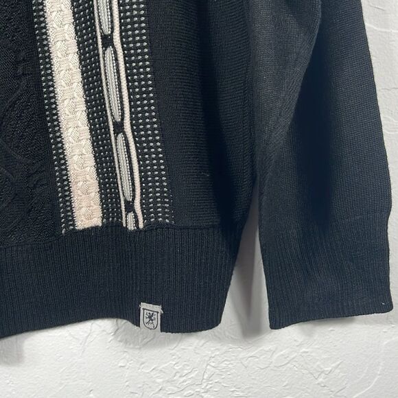 🔥🔥 Vintage STACY ADAMS Textured Acrylic Sweater “Coogi Style” Black/Cream 2XL - Picture 3 of 11